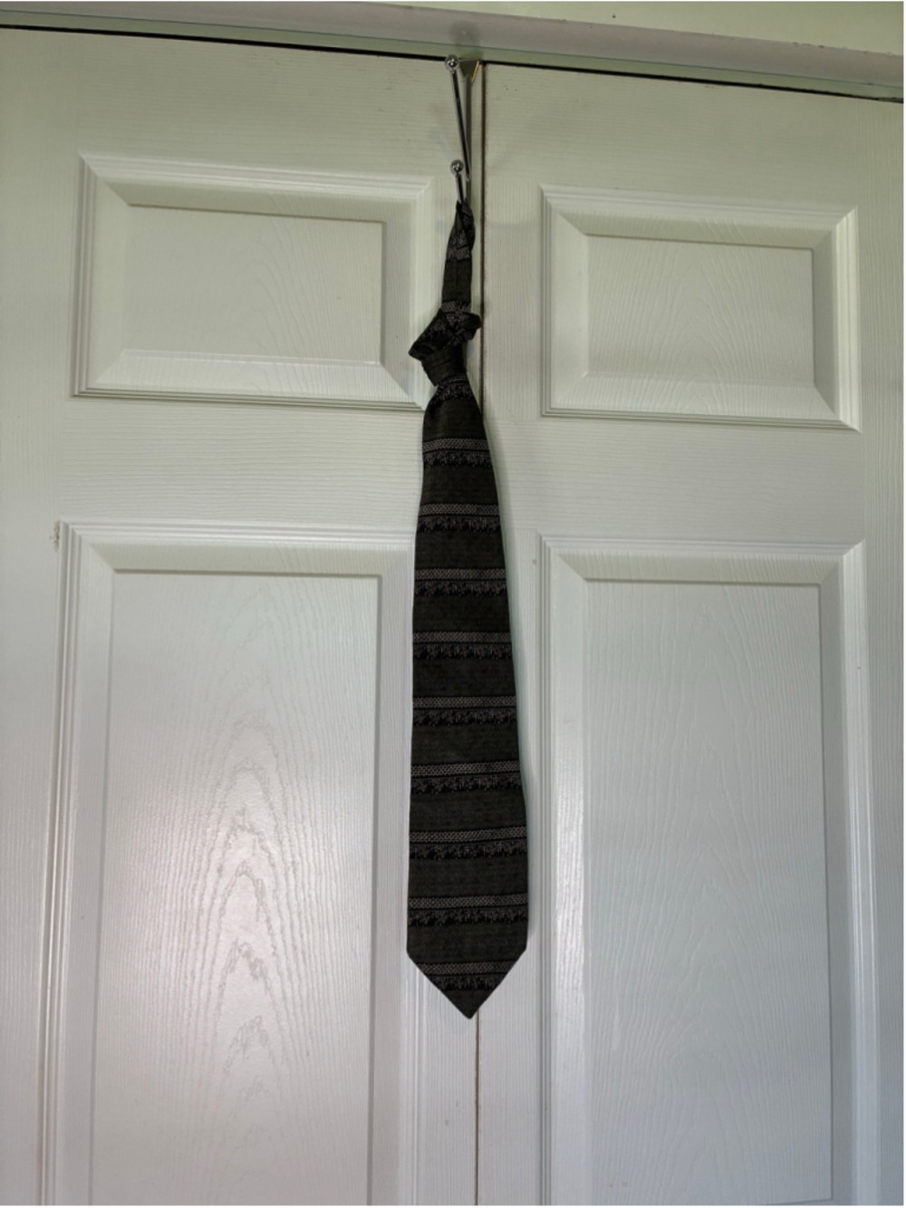 Men's Haggar Silk Tie One Size Grey and Black Striped